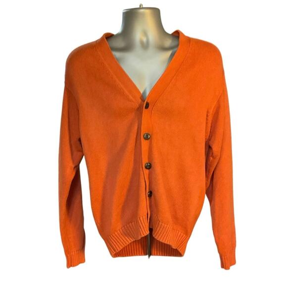 LL Bean Burnt Orange V Neck Button Front Cotton Grandpa Cardigan Size M - Picture 2 of 8